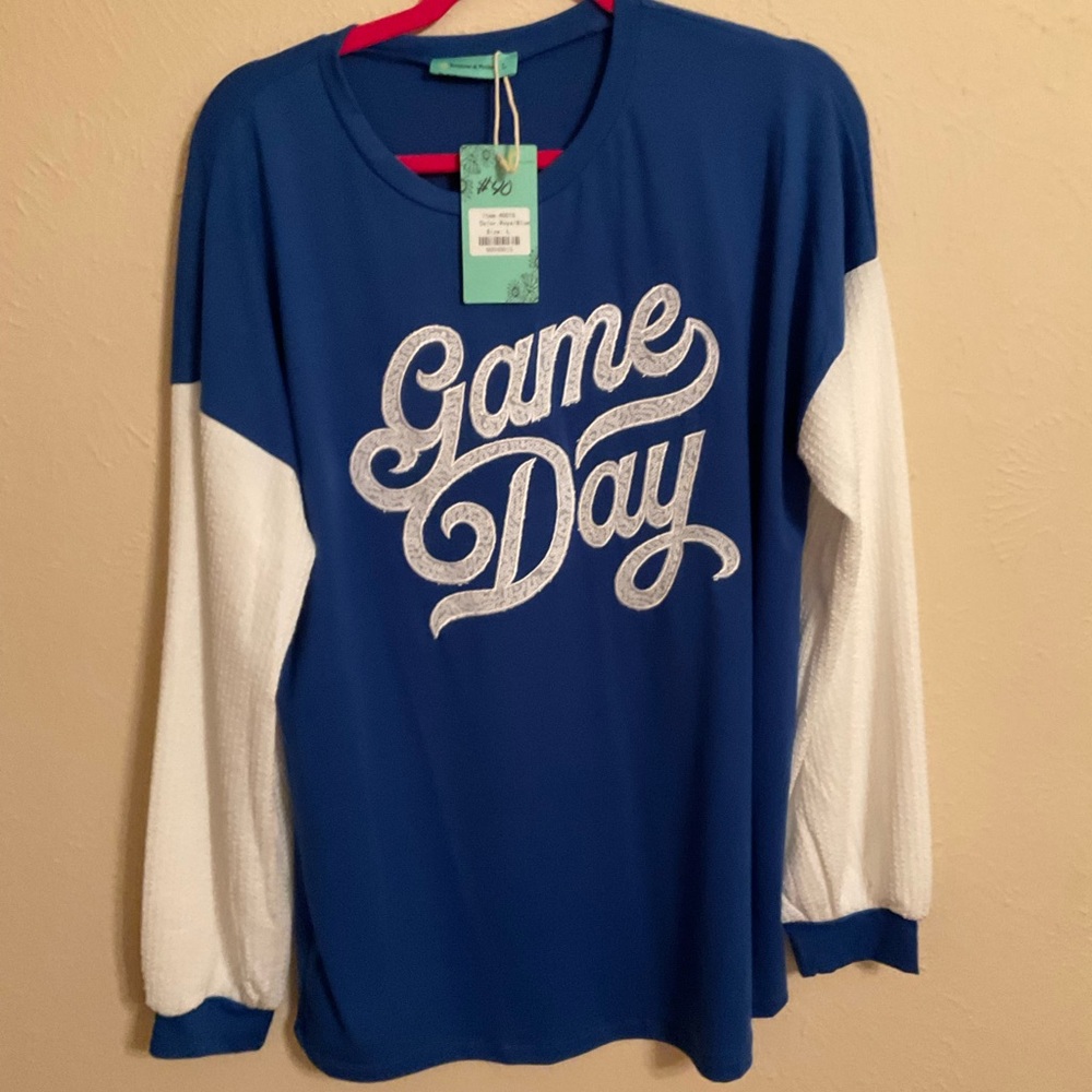 Game Day Blue and White Long Sleeve Shirt